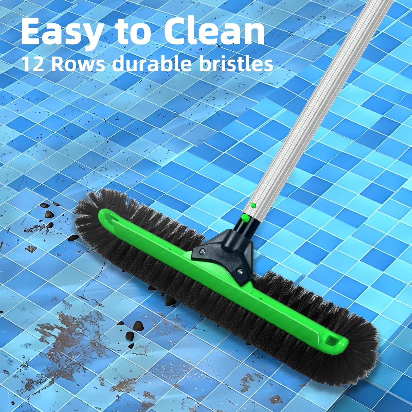 KGC 20" Wide Pool Brush Head, Heavy Duty Pool Scrub Brush with 12-Rows Soft Bristles, Inground/Above Ground Pool with Curved Ends, Clean Pool Wall, Floor, Step, Corner Faster, Safe for Vinyl Liner