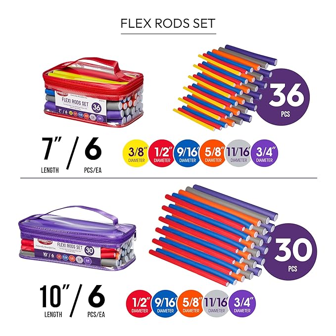 Red by Kiss 30 PCS Flexi Rods, Flexible Curling Rods, Twist Foam Hair Rollers, No Heat Hair Curlers 10" Sets