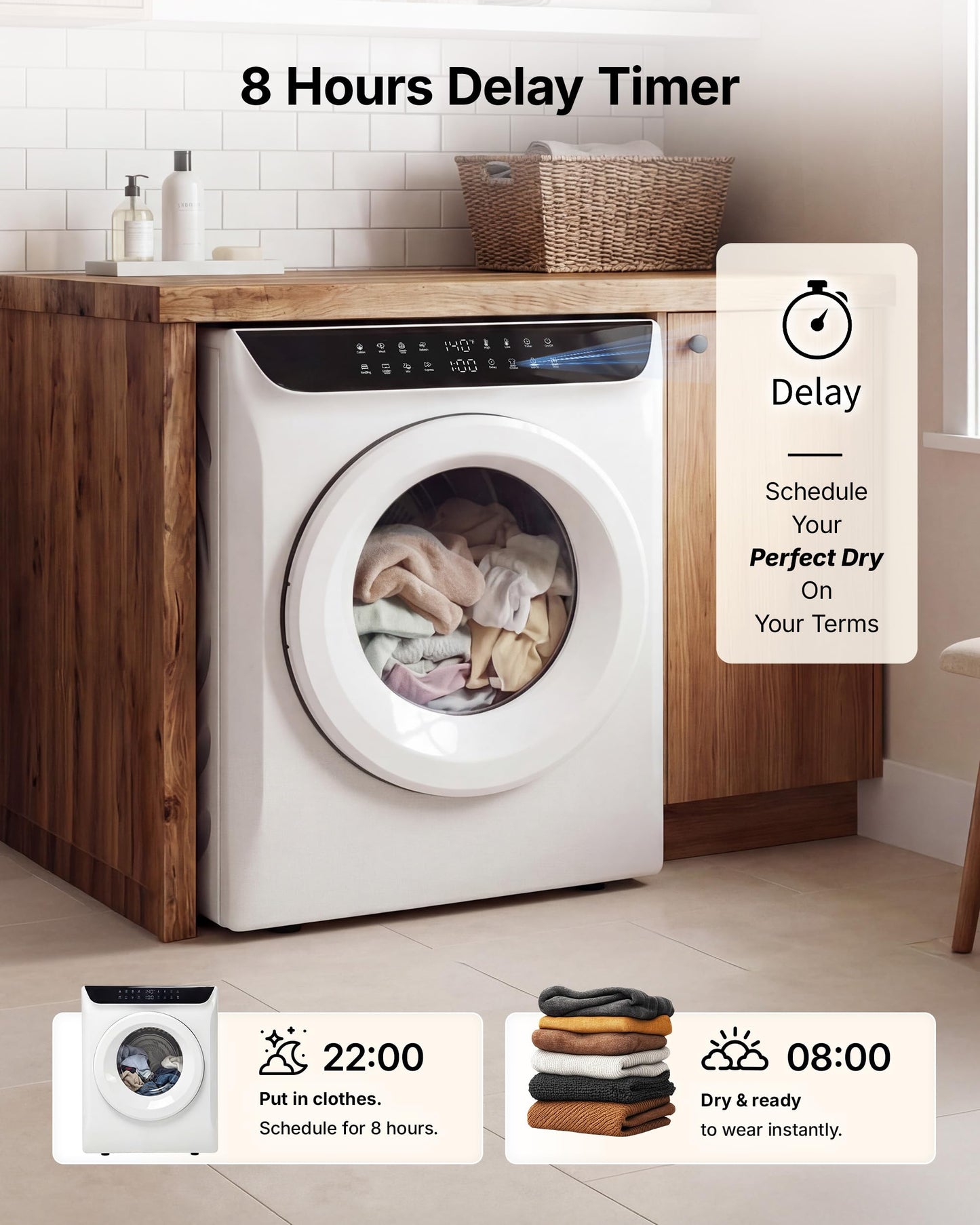 Temprium 3.5 Cu.Ft Portable Dryer for Clothes, 8 Drying Programs, 1400W Clothes Dryer with LED Control Panel, 120V Dryer, Delay Timer, Anti-Crease, Portable Dryers for Laundry, Apartment, Dorms, Home