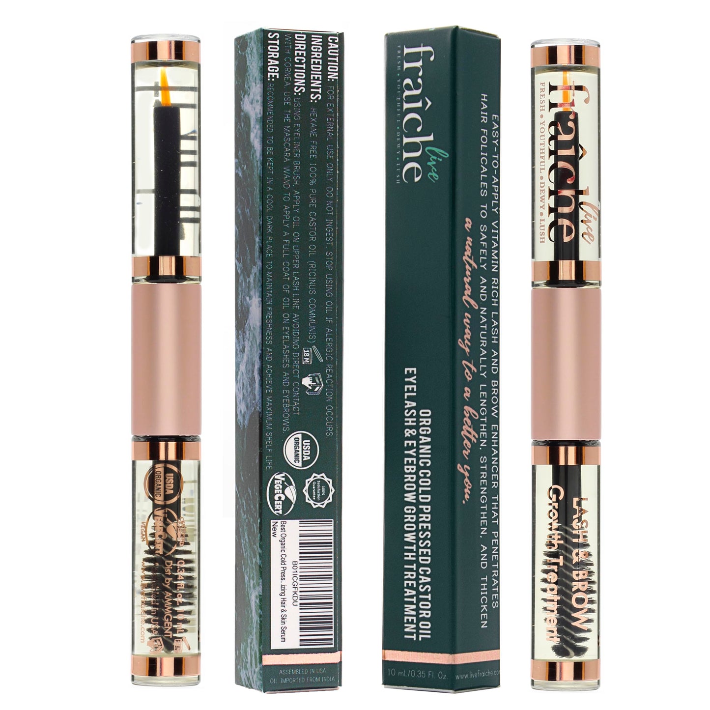 Lash Serum Mascara Tube DOUBLE PACK - Natural Eyelash Serum for Growth, Conditioning &Treatment - Eyelash Growth Serum with Organic Castor Oil - Brow Serum to Grow Brows with Eyeliner & Eyelash Brush