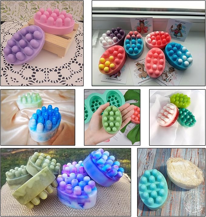 2Pcs Silicone Massage Bar Soap Molds, Handmade Soap Molds for Soap Making, 3D Hair Comb Ice Mold Scalp Massager, Hair Brush Soap Bar Silicone Mold, Food Grade Soap Mould Massage Moulds