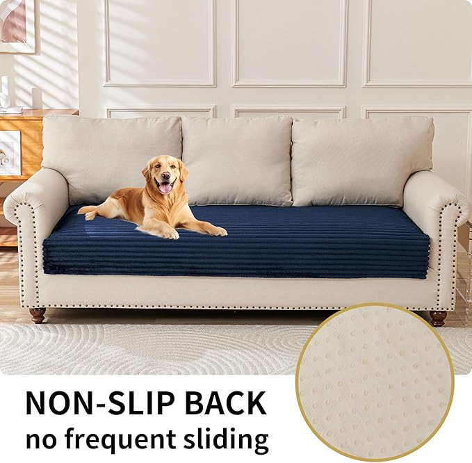 HAOMAIJIA Waterproof Couch Cover for Dogs Washable,Faux Fur Pet Couch Covers for Sofa,Soft Dog Bed Cover Non-Slip Couch Covers for 3 Cushion Couch Sofa Pet Friendly (Navy Blue, 35" x 74" 1 Pack)