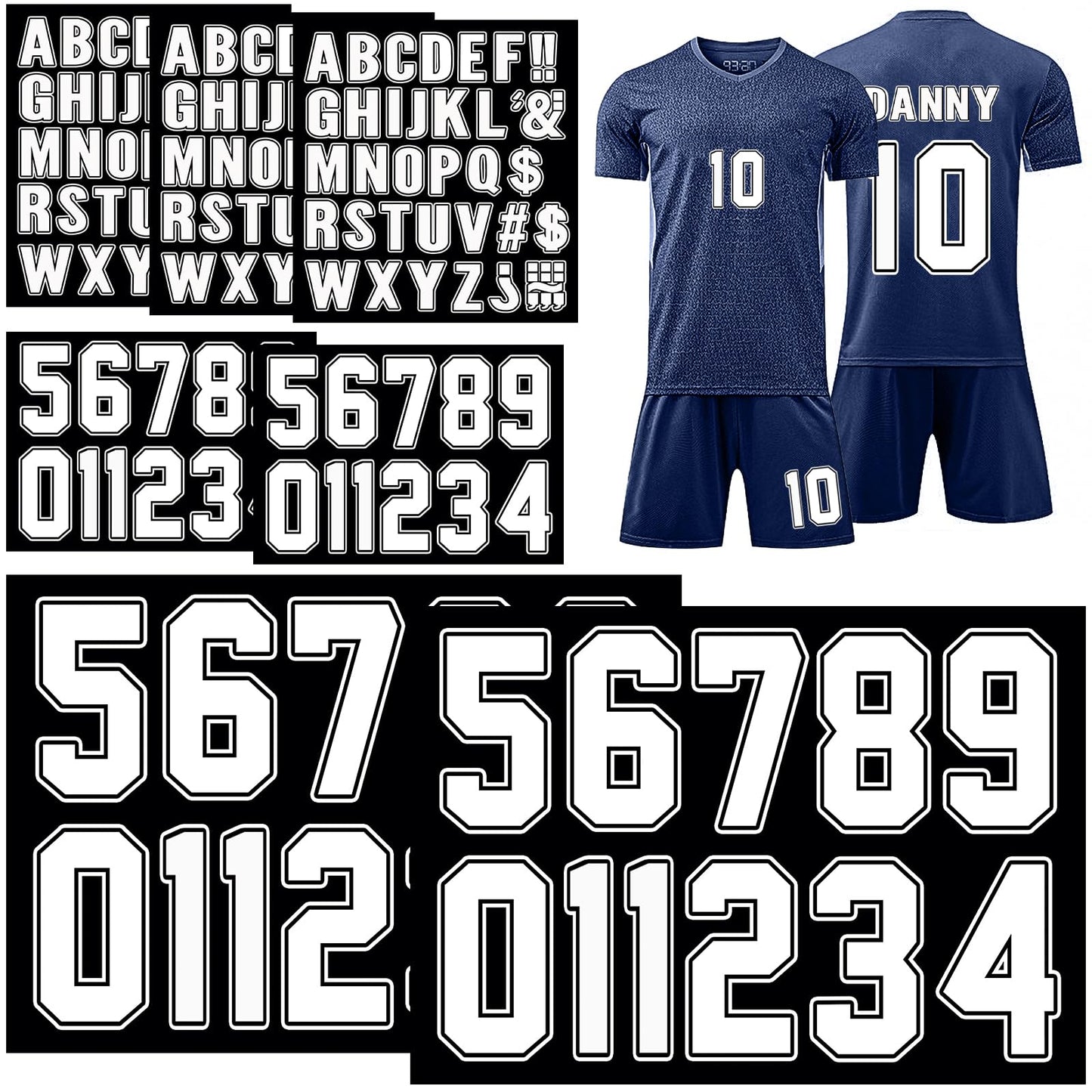 190 Pcs Iron on Letters Iron on Numbers Alphabets Fabric Stickers 8 Inch and 3 Inch Number Patches 2'' Heat Transfer Letters for Clothing DIY Crafts Sports Team Uniform(Border Style,White)