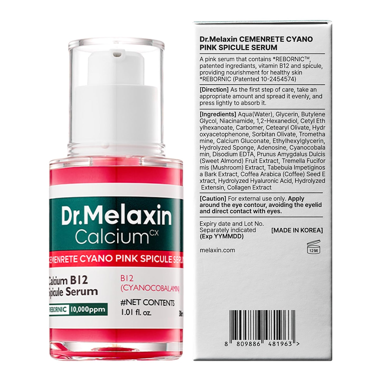 Dr.Melaxin Cyano Pink Spicule Serum with Vitamin B12, Liquid Microneedle Facial Treatment for Enlarged Pores, Niacinamide for Texture Refining & Renewal, 1.01 fl.oz