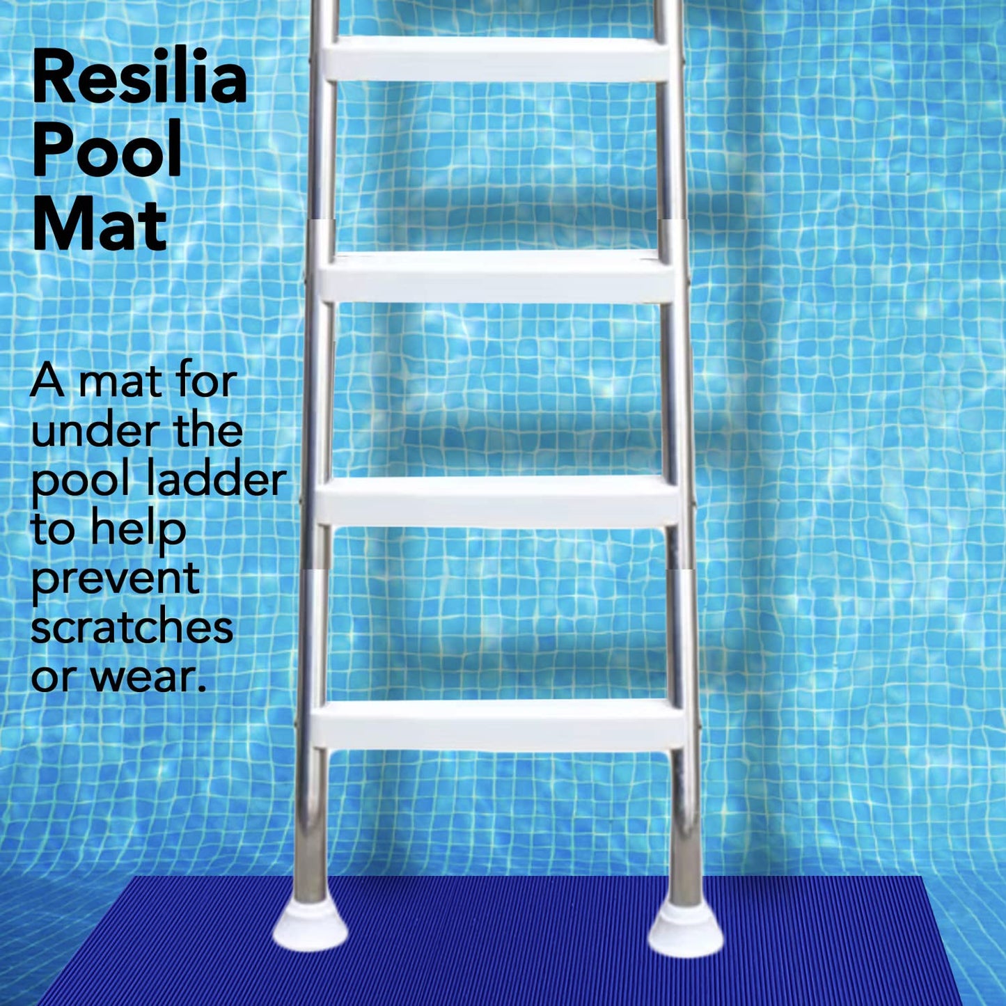 RESILIA Stay-Put Swimming Pool Ladder Mat - Non-Slip, Wide Ribbed, Protective Pad, 36 Inches x 36 Inches, 0.125 Inch Thick, Royal Blue, Made in USA