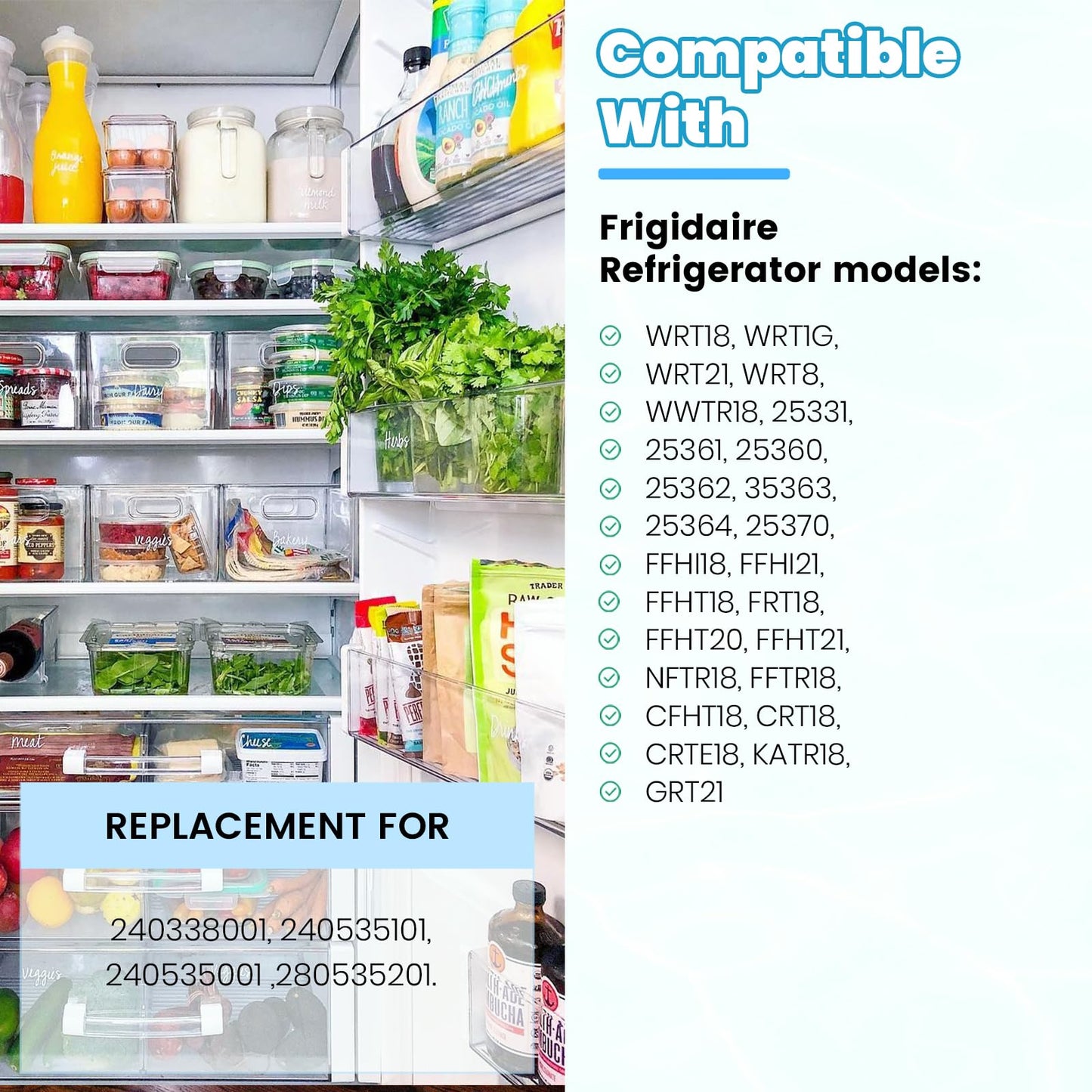 Kojem 240534701 240534901 Replacement Refrigerator Door Shelf Rail Compatible with Frigidaire Kenmore Refrigerator Rack Bar White (1X 240534701, 1X 240534901)