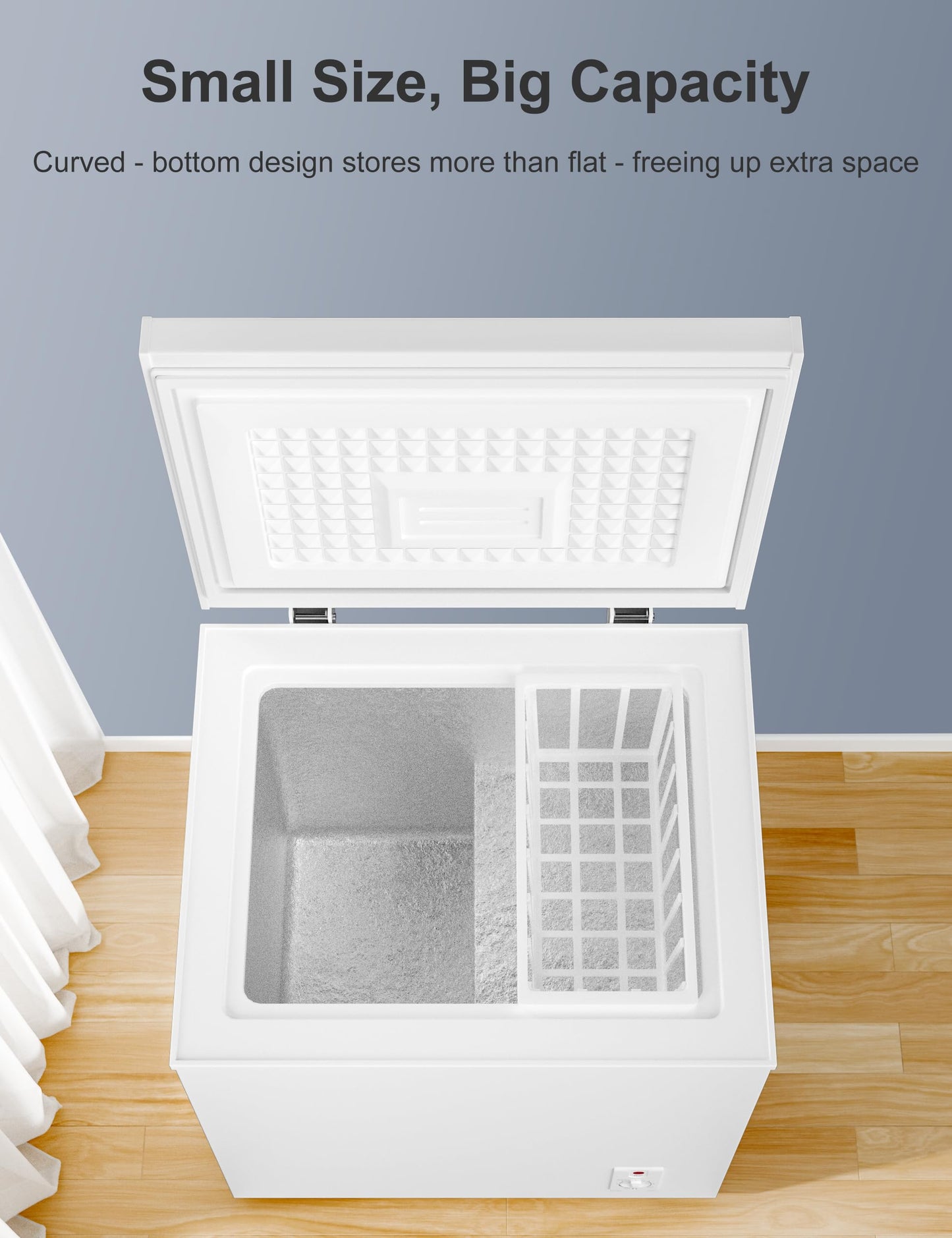 3.5 Cu.Ft Compact Chest Freezer Energy Saving & Ultra-Quiet, with Removable Basket, 6-Temp, Manual Defrost Drain, Top Open Door Deep Freezer for Apartment, Dorm, Kitchen, White