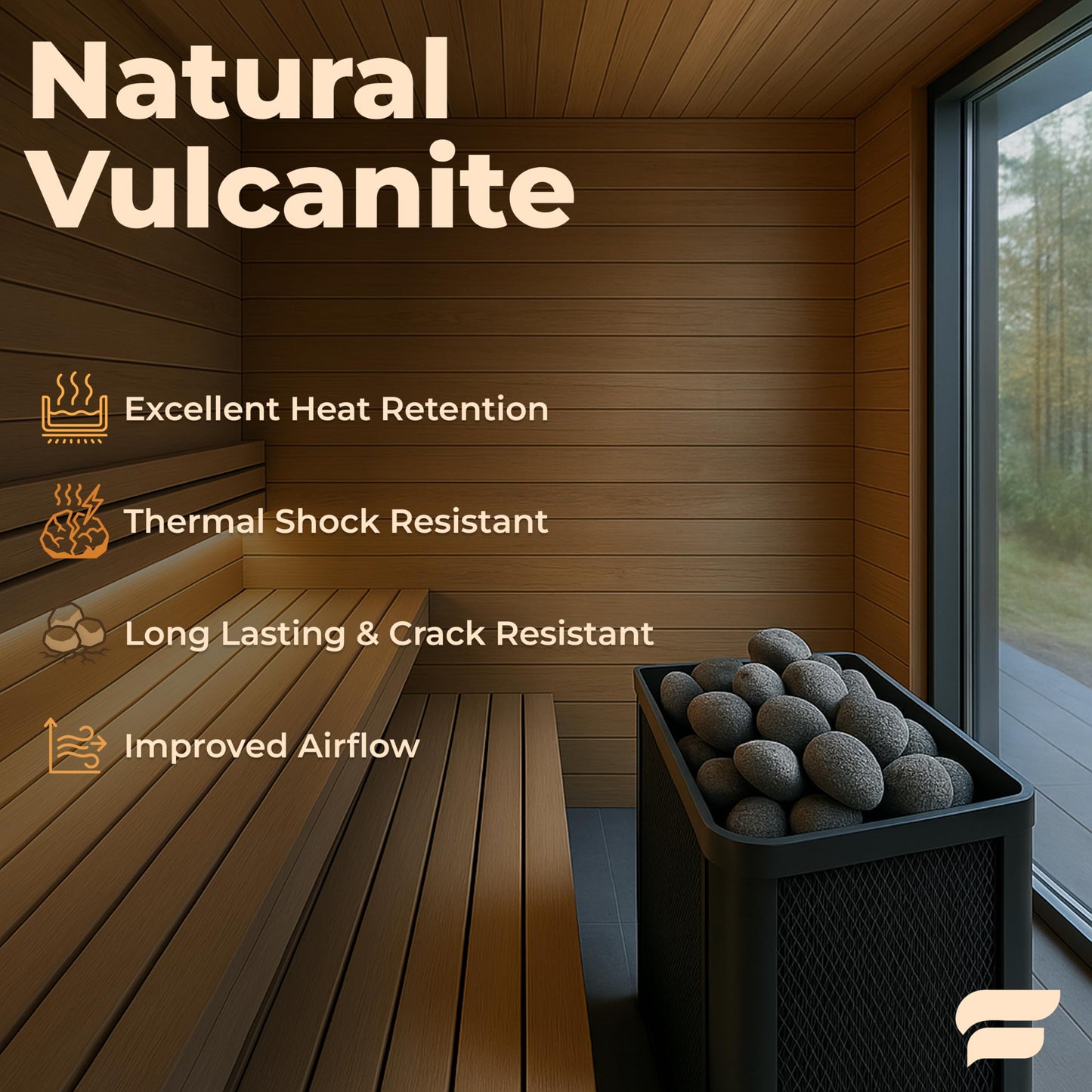 SAUNOM Premium Sauna Rocks for Electric and Wood Burning Sauna Heaters — 33lbs A+ Grade Natural Vulcanite — Crack Resistant & Superior Heat Retention Sauna Stones — Fast Heating & Long Lasting Steam