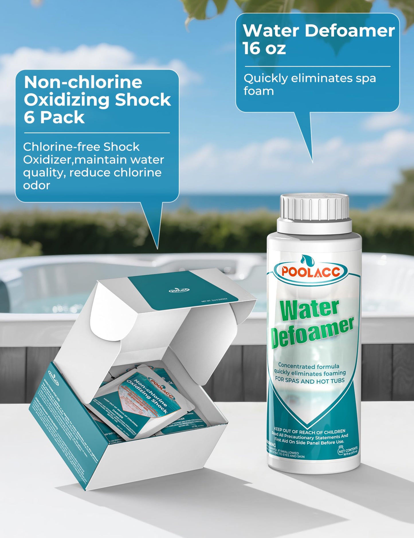 Poolacc Bromine Hot Tub Starter Kit: Includes Extra-Capacity Chemicals, 50 Test Strips, Dispenser & Accessories | All-in-One Spa Maintenance Set
