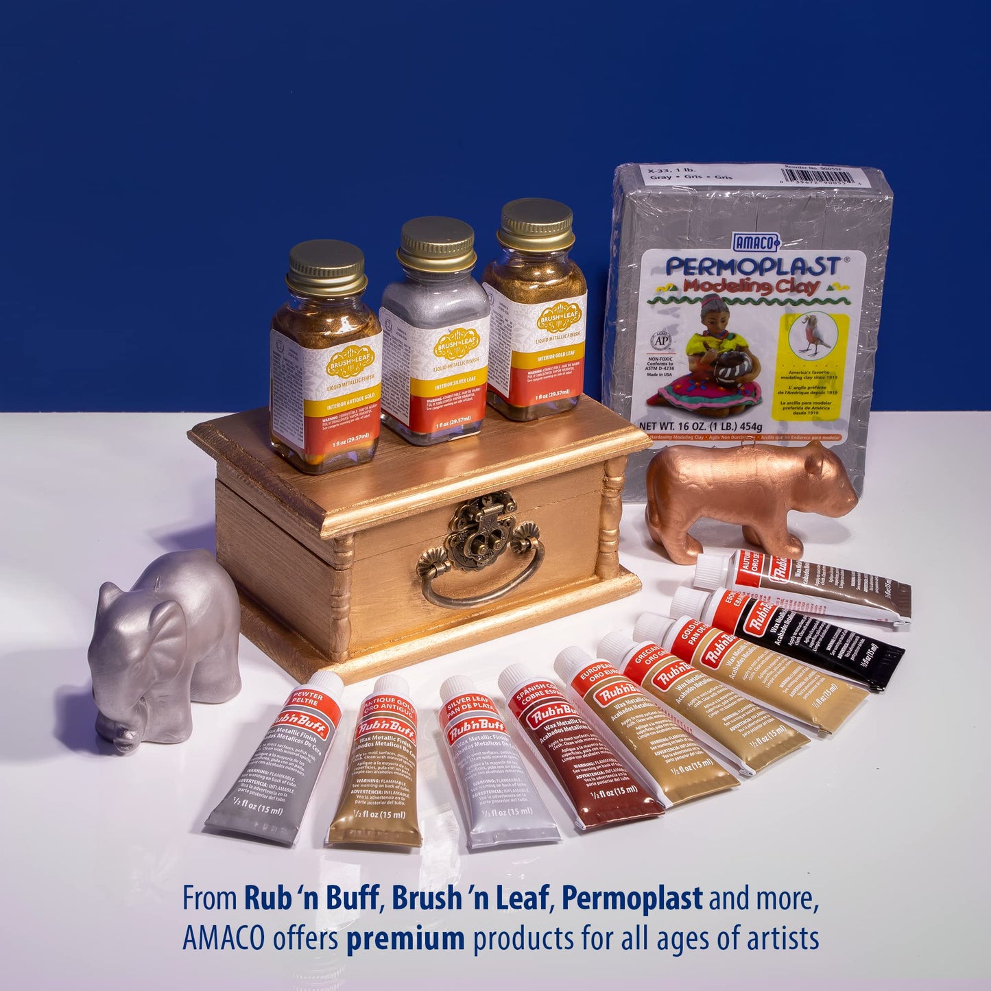 AMACO Rub n Buff Wax Metallic Finish 4 Color Kit - Antique Gold Silver Leaf Gold Leaf Ebony 15ml Tubes - Versatile Gilding Wax for Finishing Furniture Antiquing and Restoration - 4 Rub and Buff Colors