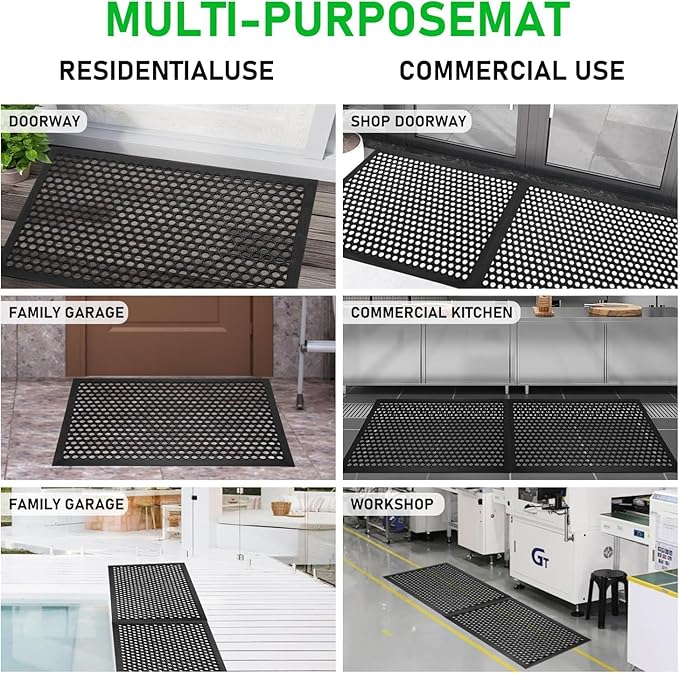 BEHERO Rubber Outdoor Mat, 47 x 32 inches Anti Fatigue Rubber Floor Mats, Non-Slip Front Door Mats Entrance, Heavy Duty Pool Mat Outside for Entryway, Garage Doormat Waterproof, Black
