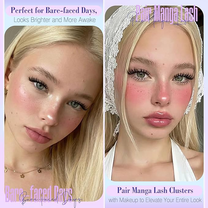 Bunny Manga Lash Clusters Wispy Spikes Eyelash Clusters Anime Fairy Cluster Eyelash Extensions Natural 8-16MM Individual Lashes CD-Curly DIY Lash Extension at Home by Newcally
