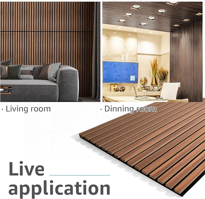 Art3d 4 Pack 47.2 x 23.6in. Wood Slat Acoustic Panels for Wall and Ceiling - 3D Fluted Sound Absorbing Panel with Wood Finish - Walnut