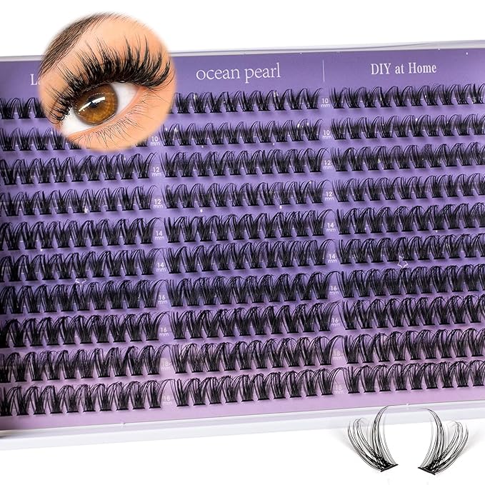 Ocean Pearl Lash Clusters 300pcs 10-18mm Cluster Eyelash Extensions Natural Eyelash Clusters Thin Band Individual Lashes Soft Eyelashes False Eyelashes DIY Lash Extensions Kit with bond and seal-M36