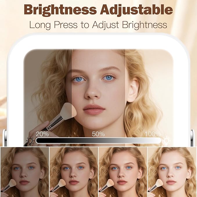 ROLOVE Travel Makeup Mirror with Lights, Ultra-Thin Aluminum Lighted Vanity Mirror, 8"x10" Rechargeable LED Mirror for Travel & Desk, 3 Color Dimmable Portable Folding Mirror, Gifts for Women