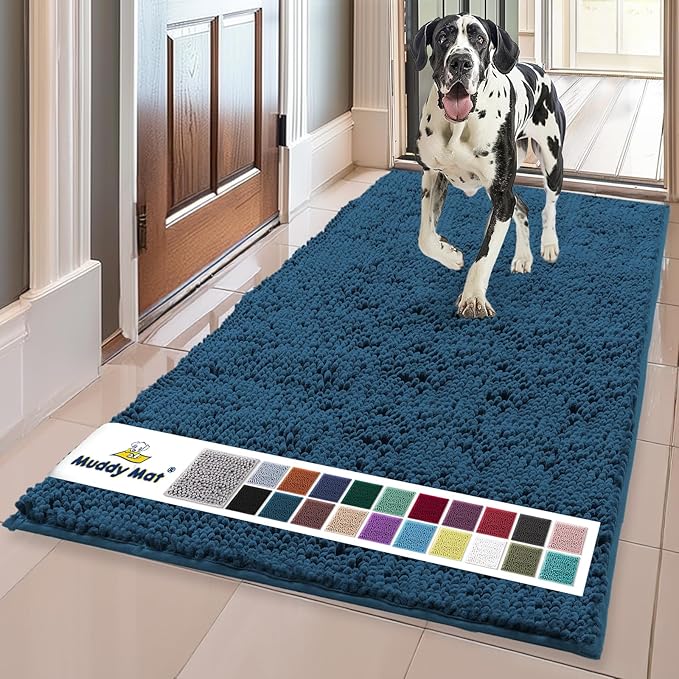 Muddy Mat® | Super Absorbent Door Mat Indoor, Microfiber Quick Dry Chenille Entryway Rug, Non-Slip Front Door Mat, Indoor Mats for Entryway, Machine Washable Pet Rug, Atlantic Blue 36"x72"