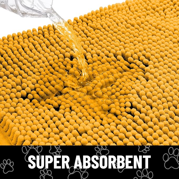 Smiry Dog Door Mat for Muddy Paws, Absorbent Dirt Trapper Non Slip Quick Dry Washable Chenille Mat for Mud Dogs, Entry Rug for Indoor and Outdoor (36x24 Inches, Golden Yellow and Black)