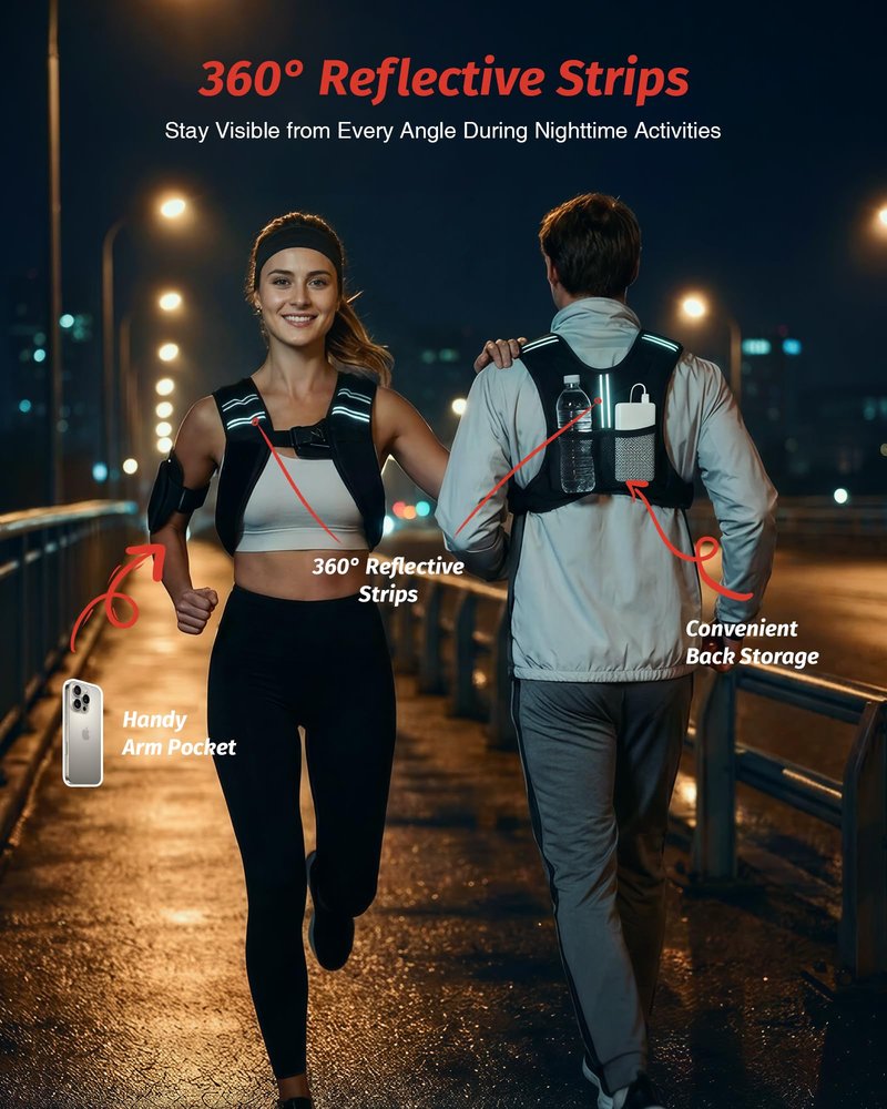 ZELUS Weighted Vest, 6lb/8lb/12lb/16lb/20lb/25lb/30lb Weight Vest with Reflective Stripe for Workout, Strength Training, Running, Fitness, Muscle Building, Weight Loss, Weightlifting, Black(6 lb)