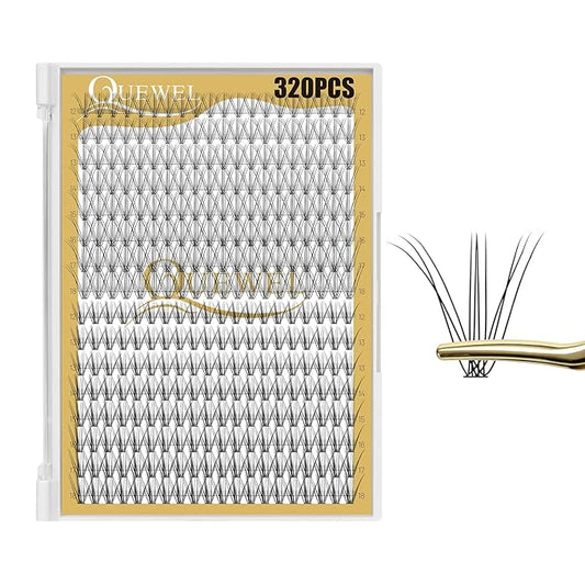 QUEWEL Lash Clusters 320Pcs Cluster Lashes 10D+20D D Curl Lash Cluster Eyelash Extensions Mix12-18mm Individual Eyelashes Clusters Wispy Lash Clusters Thin Band Soft to Use at Home(10D+20D D Mix12-18)