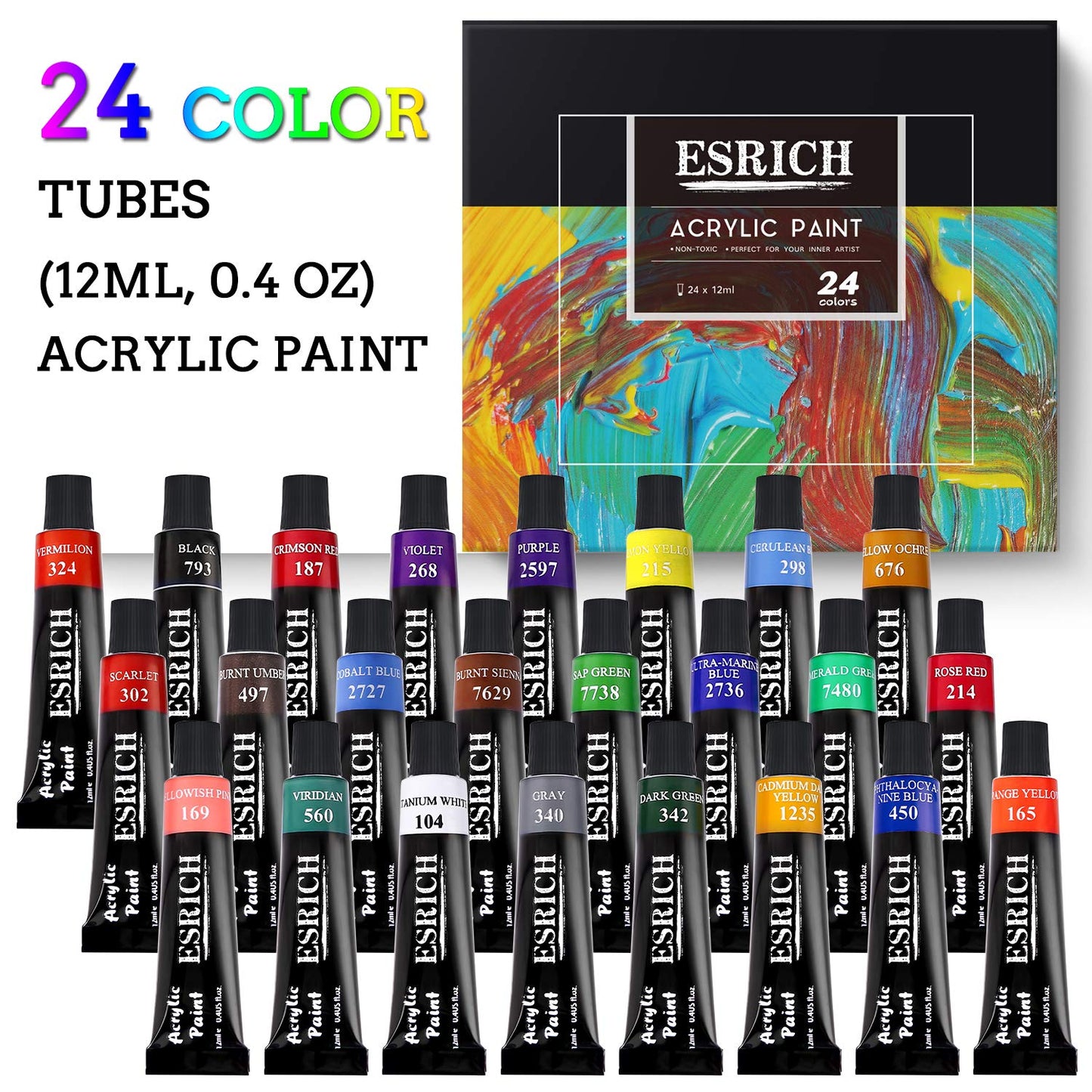 ESRICH Acrylic Paint Set,46 Piece Professional Painting Supplies with Paint Brushes, Acrylic Paints, Easel, Canvases, Palette, Paint Knives, Brush Cup and Art Sponges for Hobbyists and Beginners