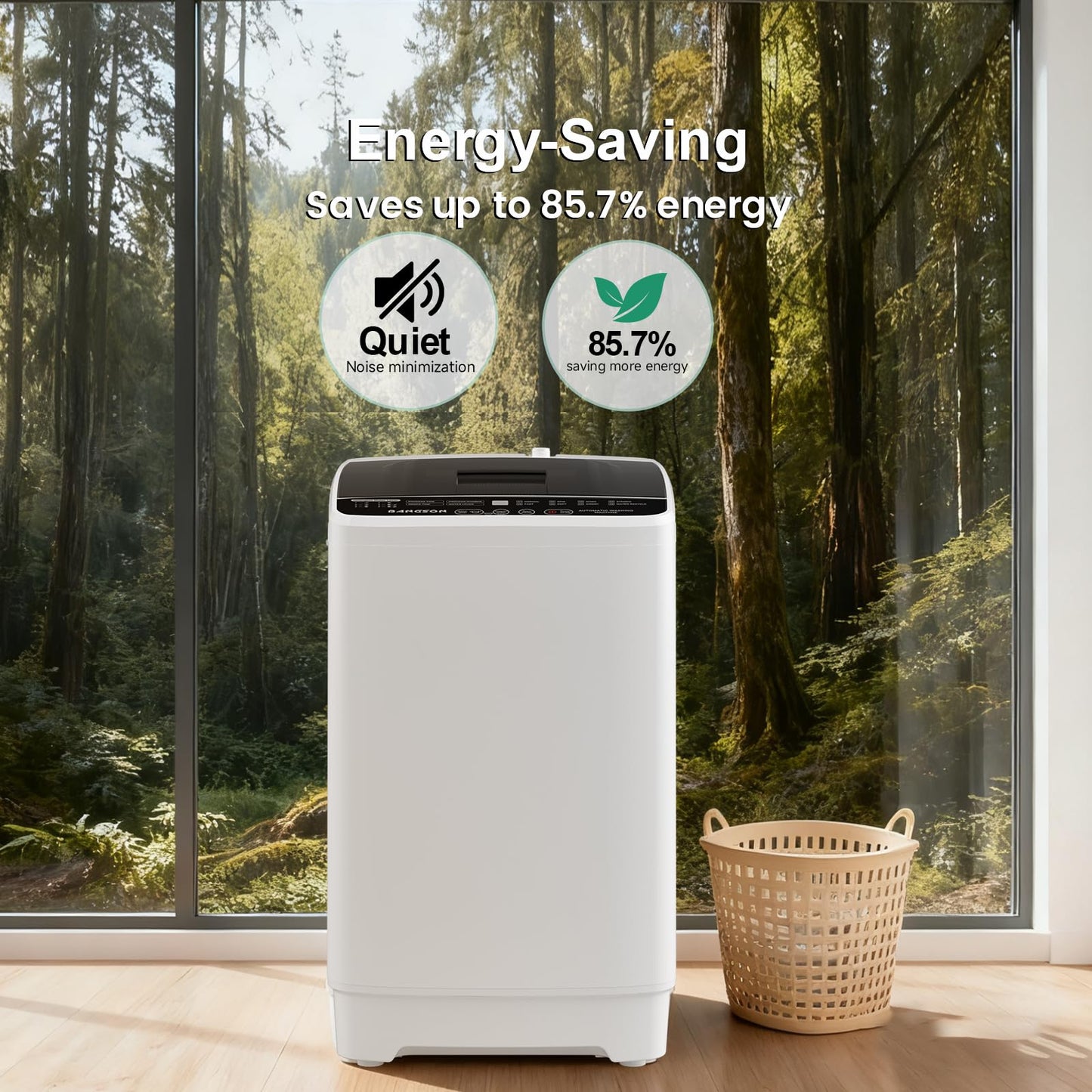 BANGSON Portable Washing Machine, 1.08 cu.ft Portable Washer with LED Display, Built-in Drain Pump, 8 Cycles, Mini Washer for Home, Apartment, Dorm, White