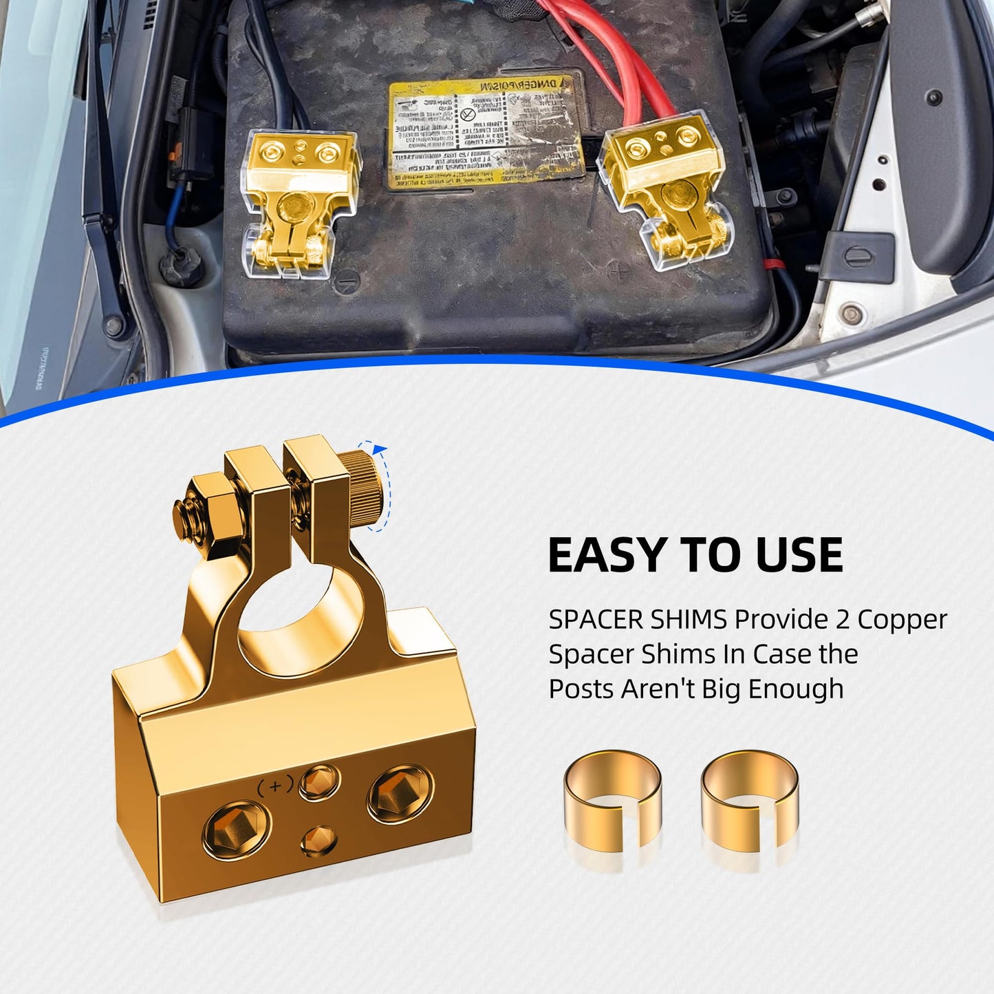 SUNMORN Battery Terminal Connectors, 0/2/4/6/8/10 AWG Battery Terminals, Heavy Duty Car Battery Terminal, Top Post Multiple Marine Superior Connectivity Long Lasting Easy to Install Versatile (Gold)