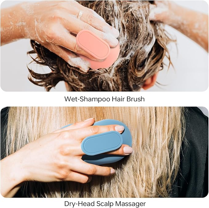 2pcs Shampoo Brush Hair Scalp Massager,100% Silicone Scalp Scrubber,Scalp Exfoliator for Stress Relax Hair Growth(Blue+Orange)