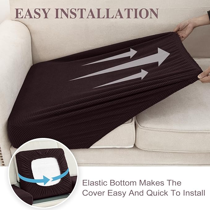 Couch Cushion Cover Seat Cushion Cover Stretch Armchair Cover Separate Sectional Sofa Slipcovers Furniture Protector(1 Piece for Seat or Sofa Backrest, Brown)