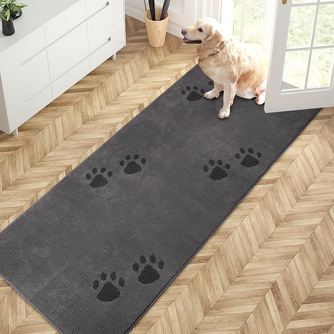 PURRUGS Dirt Trapping Door Mat 32" x 70", Non-Skid/Slip Machine Washable Microfiber Entrance Rug, Shoes Scraper, Dog Doormat, Super Absorbent Floor Mat for Muddy Wet Shoes and Paws, Grey