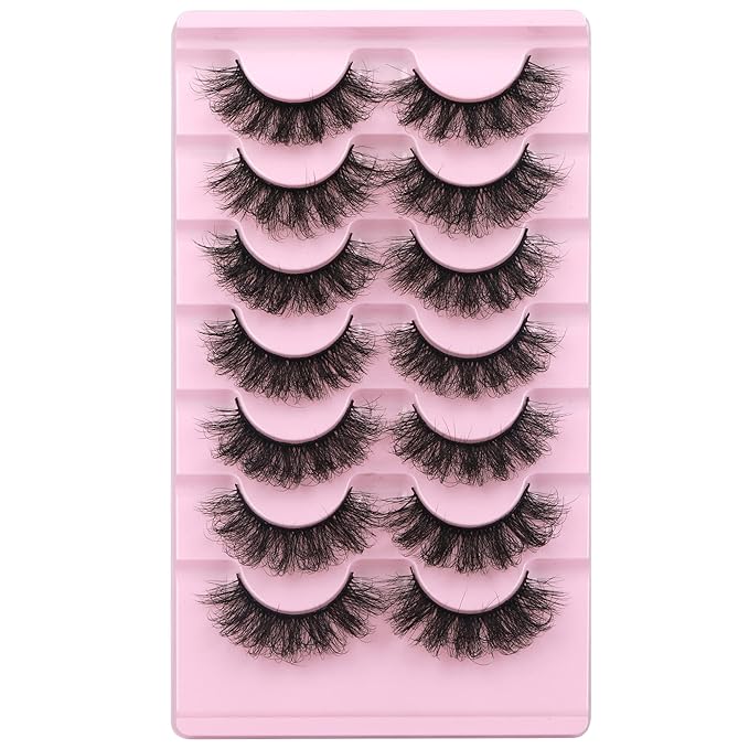 False Eyelashes Full Lashes Mink Wispy Thick Volume Eye Lashes Curly Strip Lashes Extensions Natural Dramatic 20MM Long 7 Pairs Fake Eyelashes Pack
