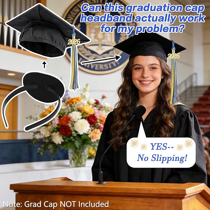 Suyeah Graduation Cap Headband, Secures Your Grad Cap Upgrade Insert Hairstyle Hat Accessories Hairband, Grad Hat Hairband Insert, 2026 Graduation Gifts