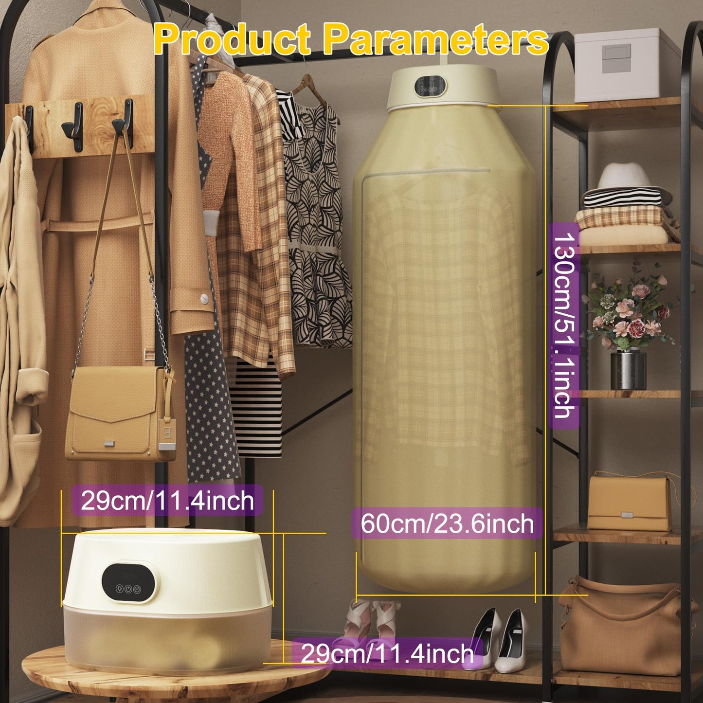 Fieldspark Portable Clothes Dryer, 2-in-1 Hanging & Desktop Drying Machine with Remote, 8H Timer, Foldable Compact Low Noise Fast-Drying Electric Dryer for Travel, Apartment, RV, Dorm, White