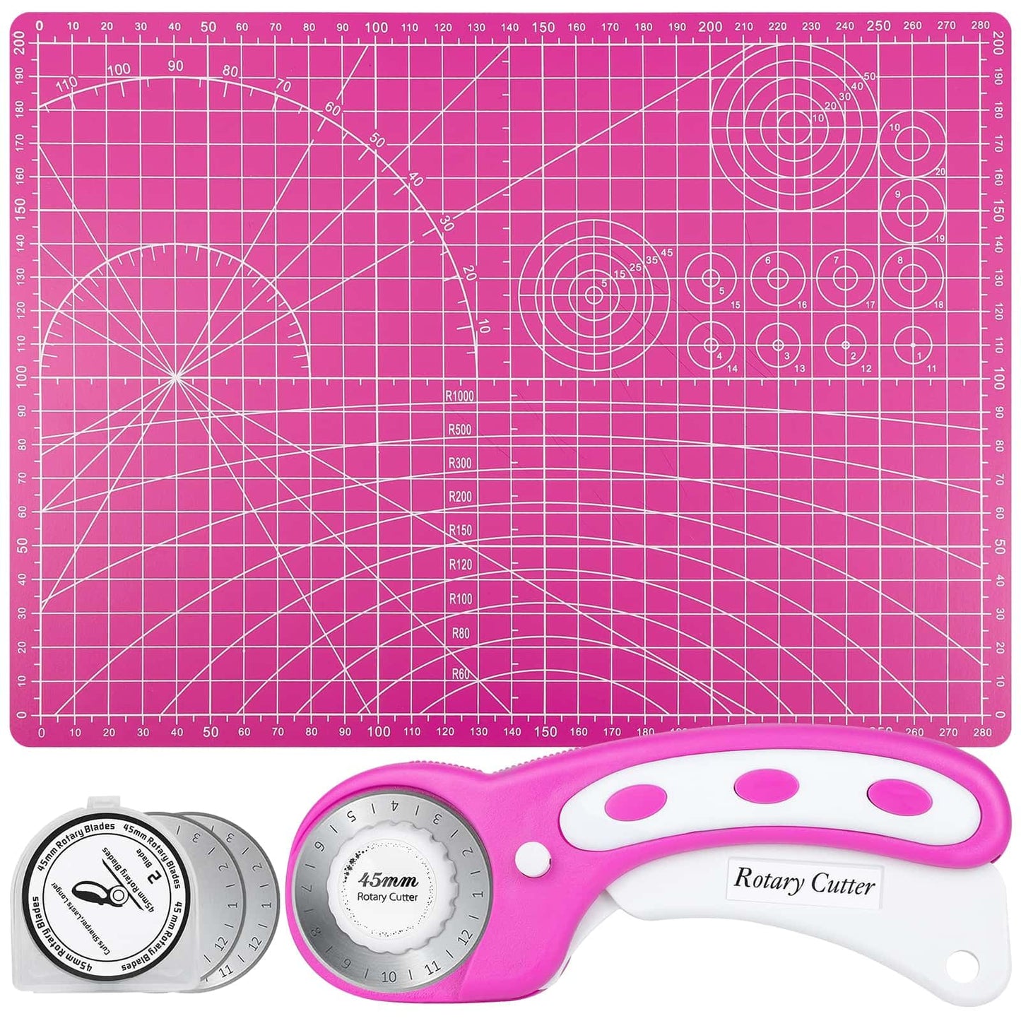 Rotary Cutter and Mat Set, Audab Self Healing Sewing Mats Shirt Cutter 45mm Fabric Cutter Wheel with 2 Blades Rotary Cutting Mat for Crafts Fabric Quilting Hobby (9" x 12" (A4)