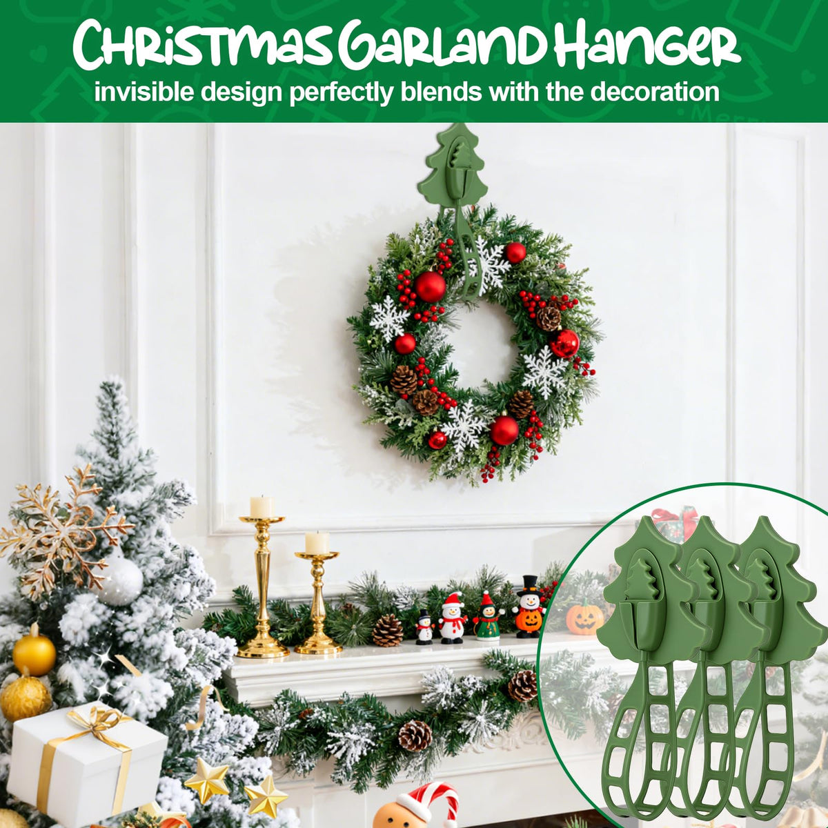 XANGNIER Christmas Garland Hooks for Mantle,Reusable Silicone Garland and Stocking Mantel Holders,Garland Hanging Hooks for Wall,Fireplace,Light,Ornament Decorations,Wreath Door Hanger Christmas Decor