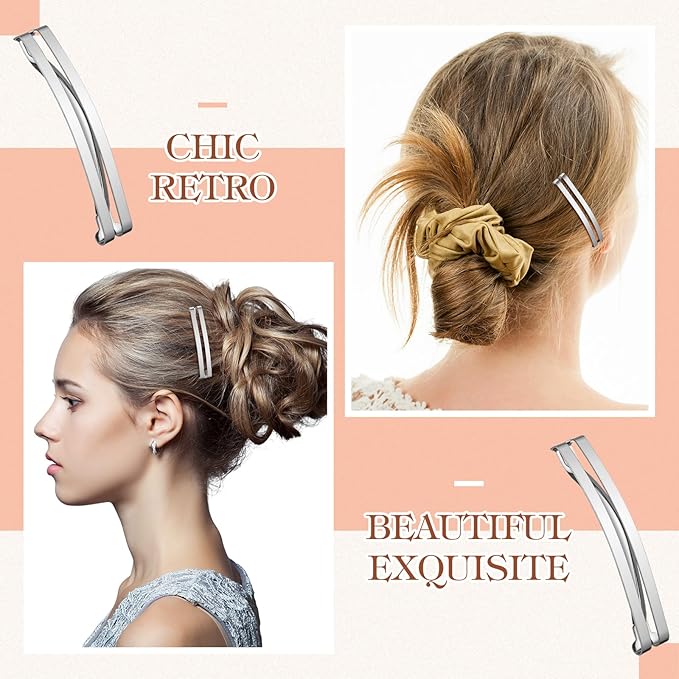Hotop 30 Pieces Open Center Metal Barrettes Anti-slip Metal Hair Clip for Women, Assorted Colors(Open Center Barrette,Silver)