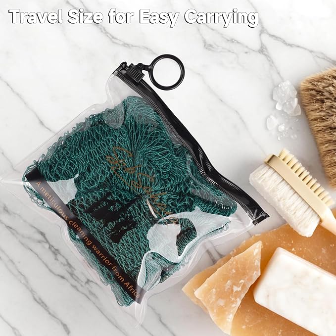 SubSahara Authentic African Net Sponge - 2 Pack Exfoliating Bath & Shower Loofah Sponge for Body & Face, Gentle Scrubber for All Skin Types, Travel, Durable (Ligh Pink & Teal)