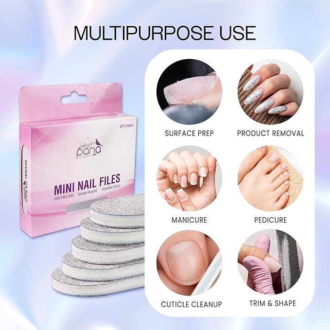 25PCS Mini Size PANA Professional Double Sided Nail Files - Zebra, 180/180 Grit - Emery Board Nail Buffering File Manicure Pedicure Nail Polisher Washable