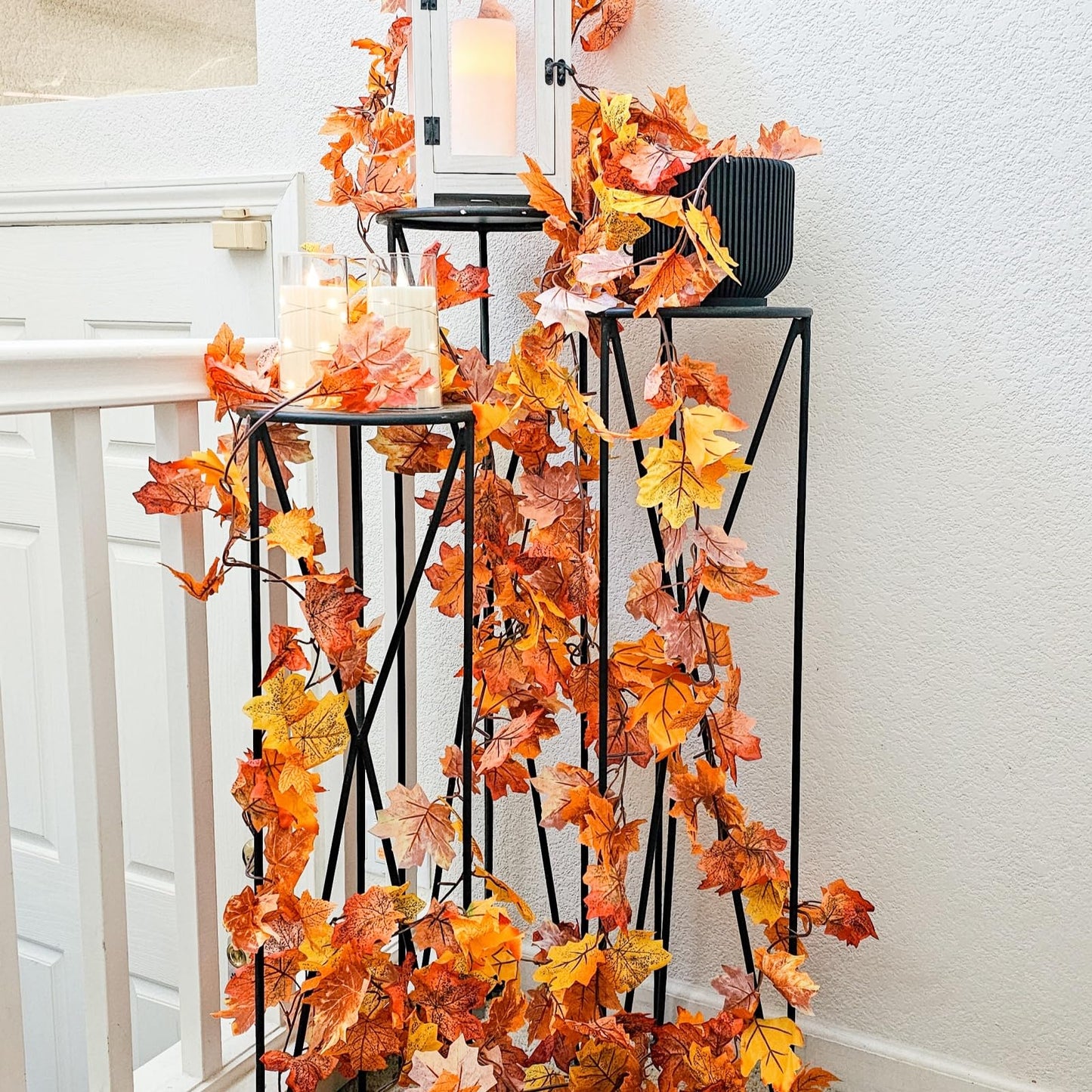 CQURE 7 Pack Fall Leaf Garland, Total 41.3Ft Artificial Fall Vines Autumn Garland Fall Maple Leaves Thanksgiving Decor for Home Wedding Fireplace Christmas