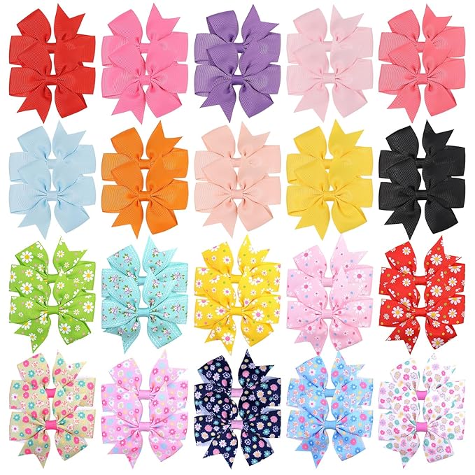 Choicbaby 40pcs Baby Girls Grosgrain Ribbon Pinwheel Hair Bows Alligator Clips Hair Pins Barrettes for Toddler Infants Newborn