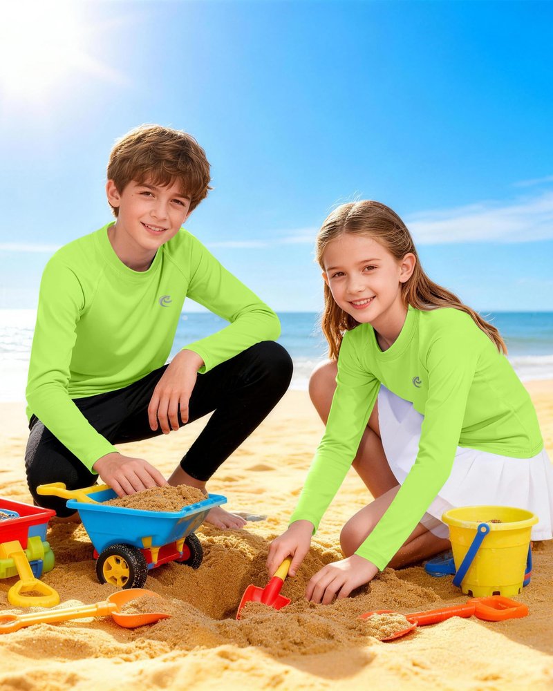 Boys UPF 50+ Swim Shirt Long Sleeve, 1 or 2 Pack UV Sun Protection Rash Guard, Youth Kids SPF Water Shirts for Beach Surf