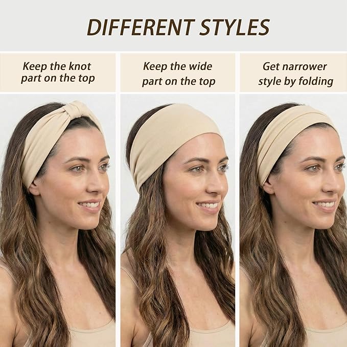 Wide Headbands for Women - 6 Pack Stretchy Soft Hair Bands for Workout, Yoga, Running, Makeup & Face Washing - Fashion Knotted Head Wraps & Hair Accessories