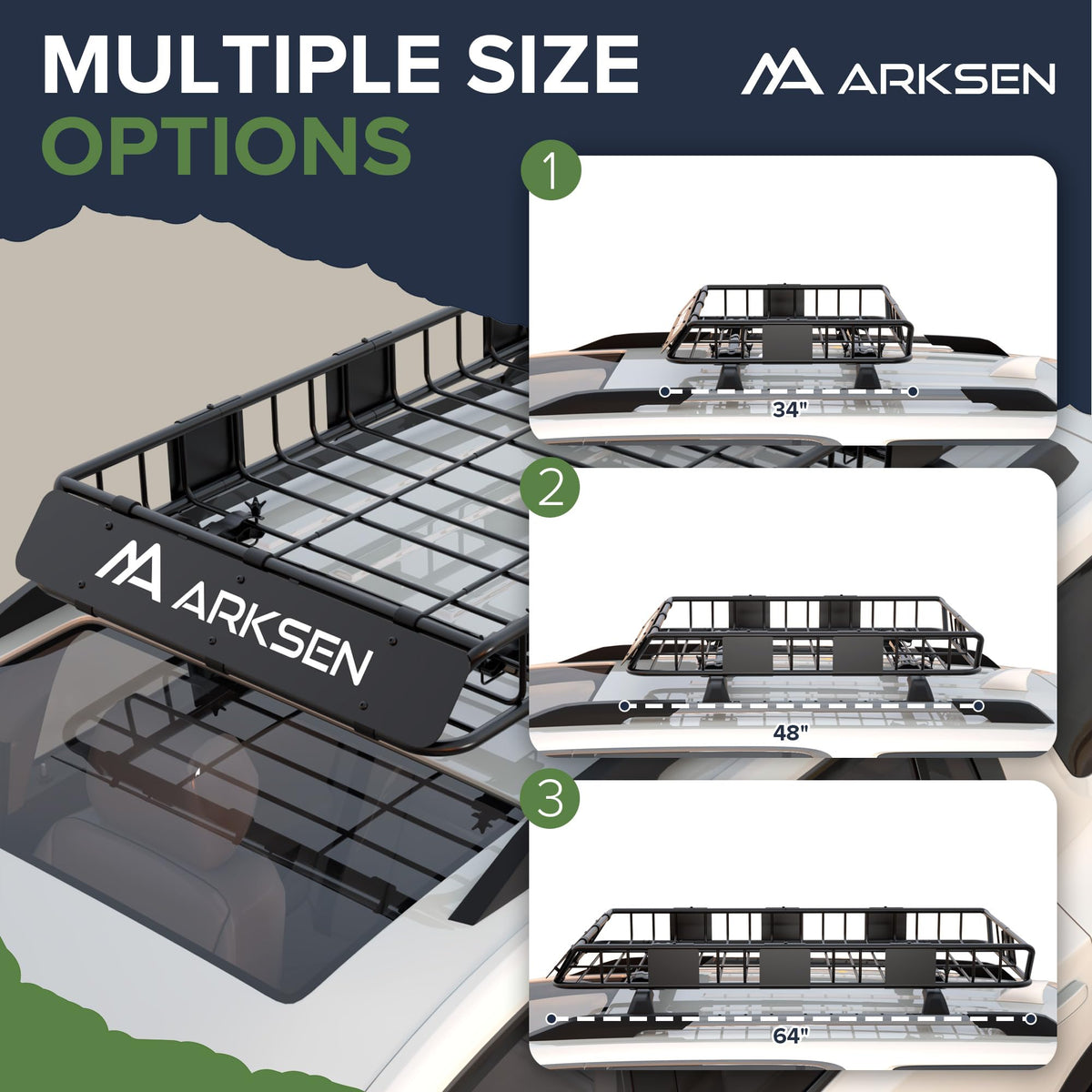 ARKSEN 64" x 34" x 6" Roof Rack Cargo Basket with Extension, 150 LBS Universal Heavy Duty Steel Rooftop Carrier for SUV, Truck, RV, Pickup