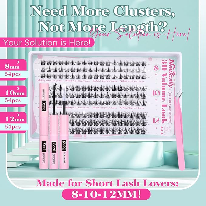 Short Lash Clusters Natural Wispy 8-12MM Eyelash Clusters Eyelash Extension Kit CD-Curly Individual Lashes Kit DIY Lash Extension at Home Long-lasting Effect by Newcally