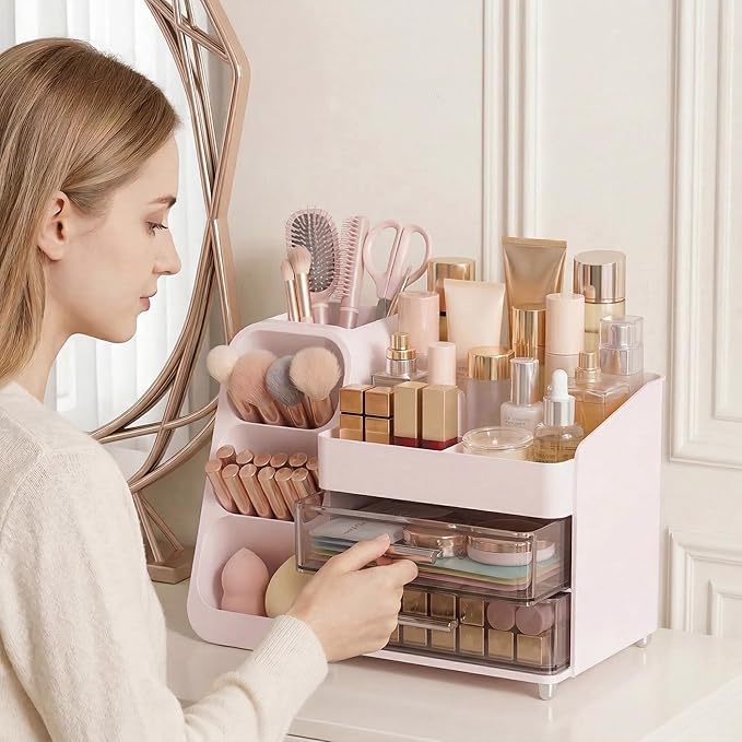Large Capacity Makeup Organizer Countertop with Makeup Brush Holder for Vanity, Thickened Material, Bathroom Countertop Organizer Skin Care Perfumes Storage, Teen Girl Gifts for 12-23 YearÃ¯Â¼ÂpinkÃ¯Â¼Â