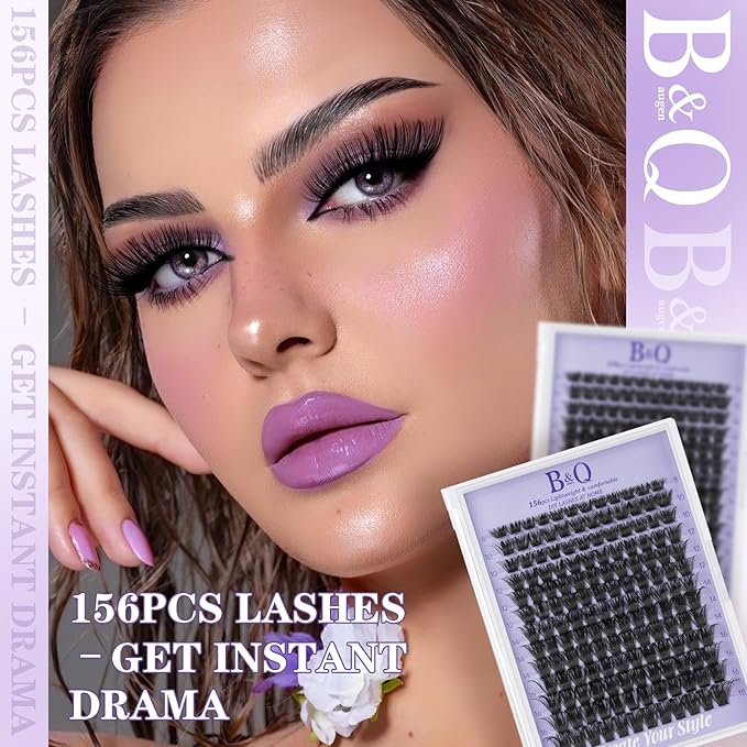 B&Q Wispy Lash Clusters Full B19,Eyelash Clusters 156PCS Comfortable band Cluster Eyelash Extensions,8-18mm Volume Individual Lashes Lightweight D Curl Lash Clusters Soft Eyelashes Natural Look(B19)