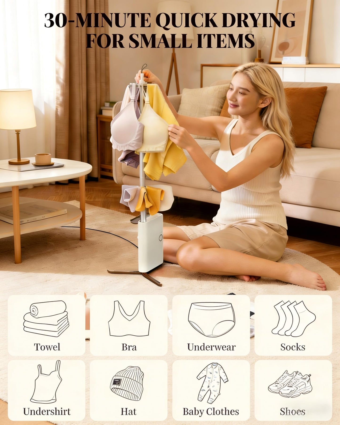 Zylo Portable Clothes Dryer, Secadora Portatil de Ropa with UV Care Light& Fragrance Disc, 3/6/9H Mode, High-Efficiency Foldable Mini Portable Dryer for Clothes Laundry Apartments RV Travel