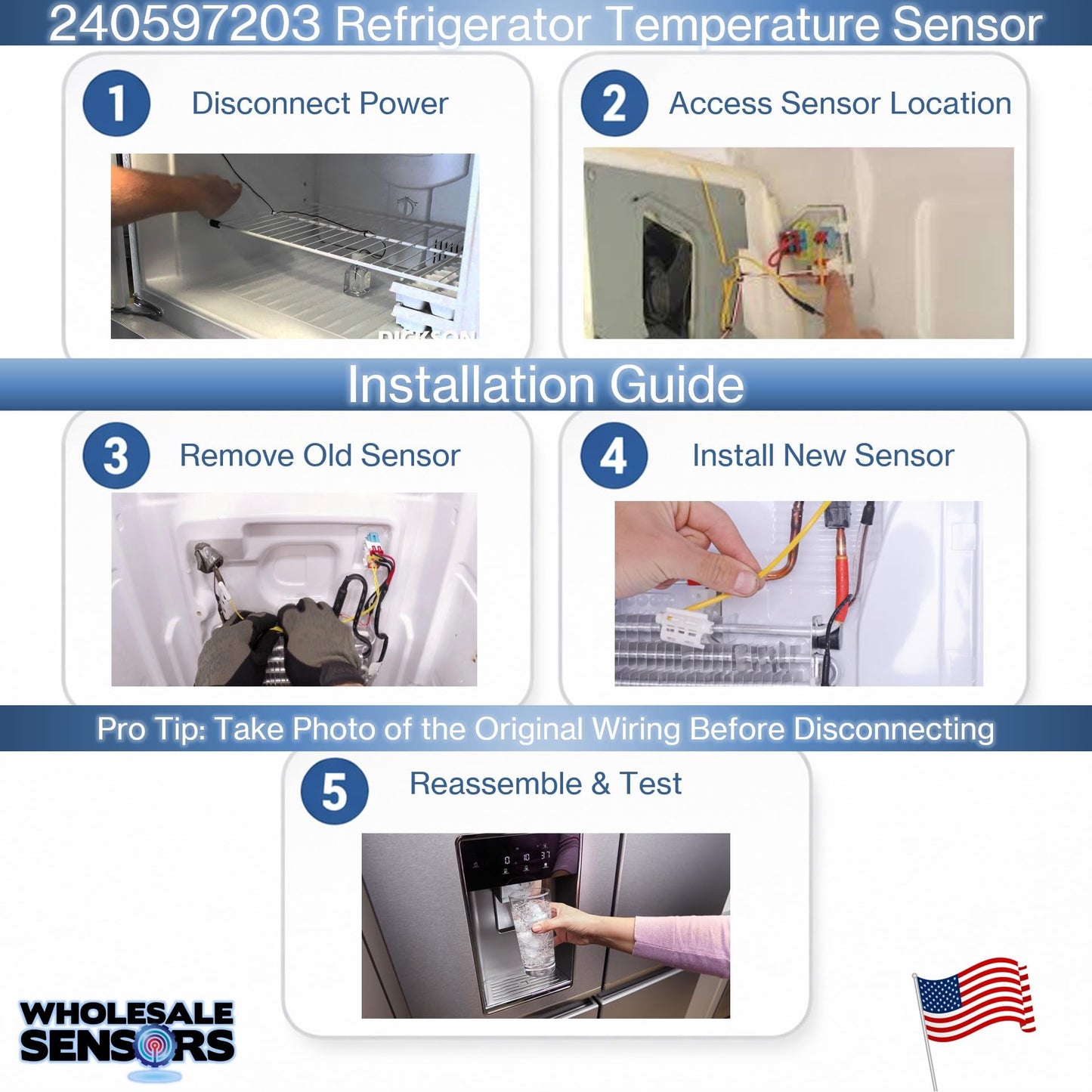 Replacement for Frigidaire 240597203 Refrigerator Temperature Sensor 12 Month Warranty & USA Support