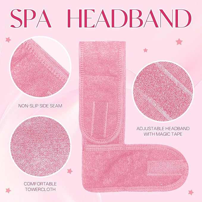 30 Pack Adjustable Spa Headband for Women Non-Slip Facial Hair Wrap for Washing Face, Makeup, Shower, Skincare, and Yoga (Pink, 30)