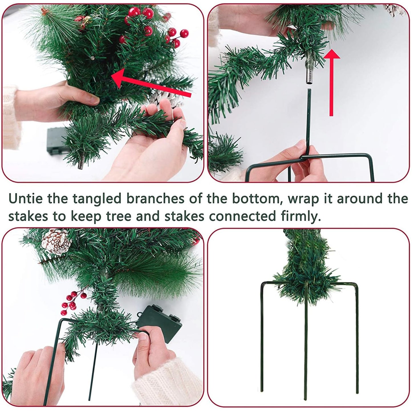 Glintoper Lighted Artificial Christmas Urn Filler, Pre-lit Xmas Pine Trees with Cones, Golden & Red Berries, Tripod Stake and 60 LED Lights, Outdoor Light Up Planter Filler Holiday Home Decor, 2 Pack