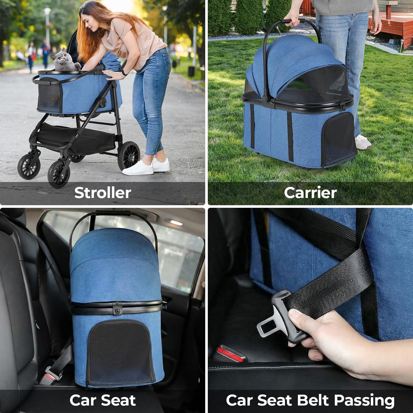 MAMIZO Pet Stroller for Medium Dogs Cats Up to 44 lbs, All-Terrain 3-in-1 Dog Stroller with Detachable Carrier, Rubber Wheels, One-Click Folding, Storage Basket & Cup Holder, for Senior Dogs & Cats